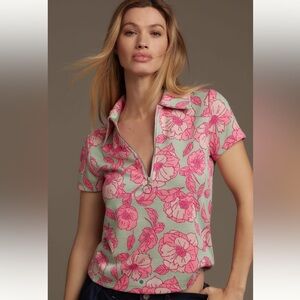 Maeve Short-Sleeve Floral Jacquard Top NWT S